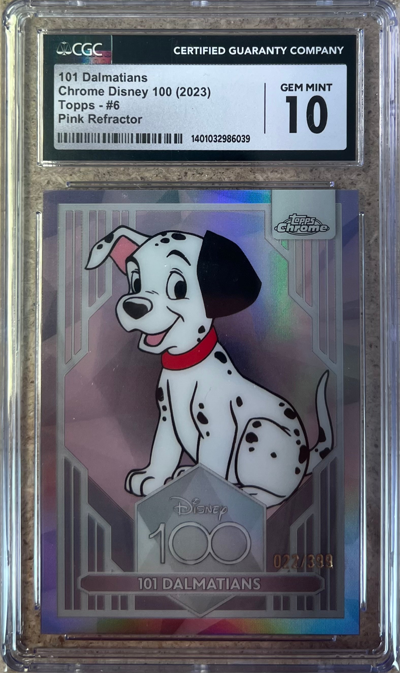 Topps Disney 101 Dalmations Pink Refractor /399 CGC 10