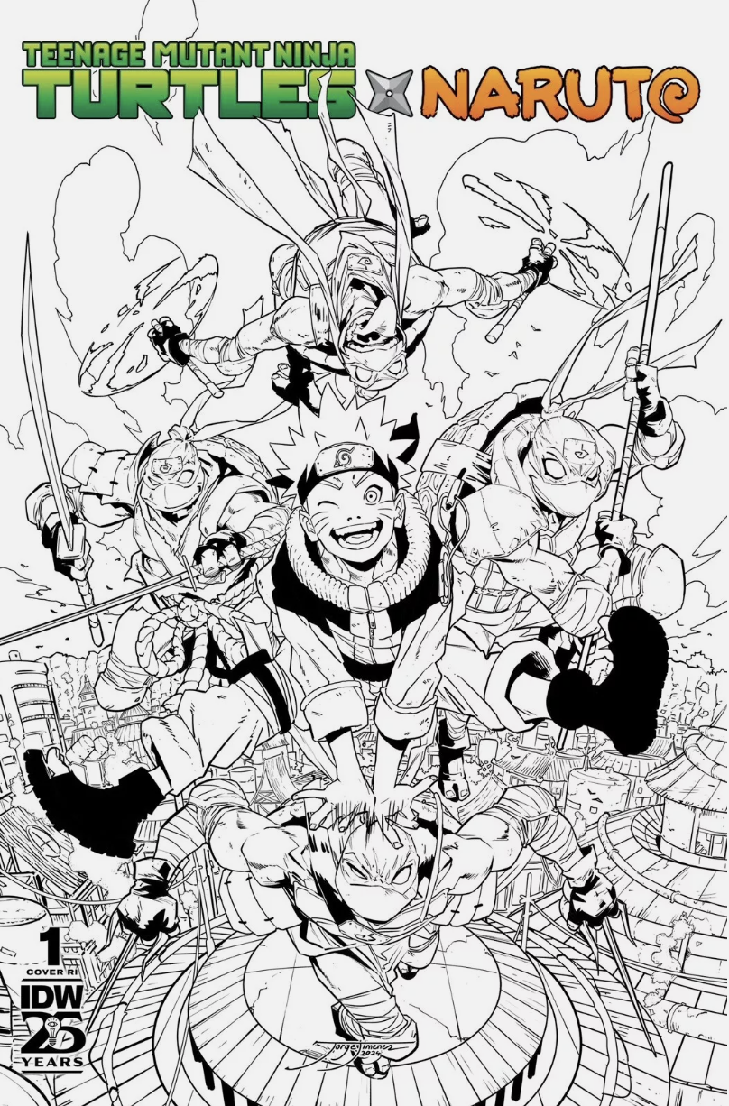 TEENAGE MUTANT NINJA TURTLES X NARUTO #1 1:100 OTRIZ B&W VARIANT