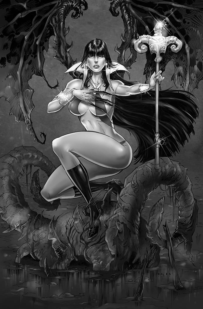 VAMPIRELLA #23 1:7 COPY FOC INCV WHITE B&W VIRGIN - Slab City Comics 