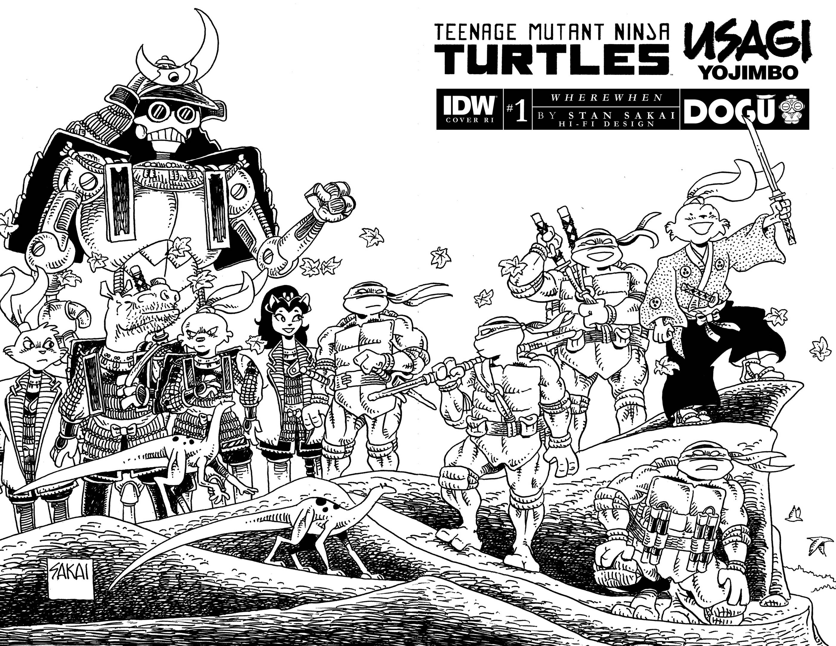 TMNT USAGI YOJIMBO WHEREWHEN #1 1:25 SAKAI B&W VARIANT - Slab City Comics 